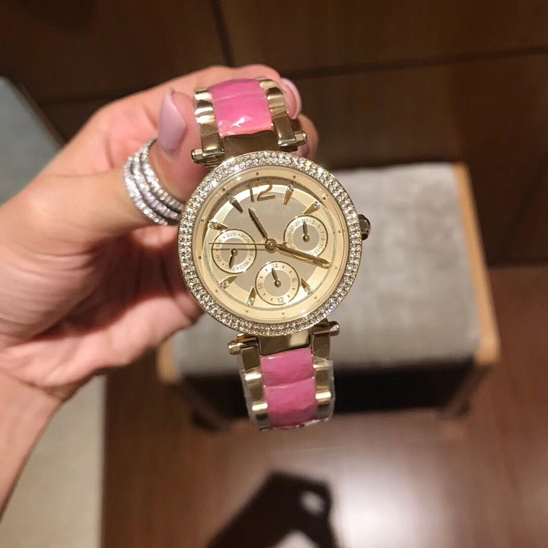 

Fashion trend ladies quartz watch, rose red strap m-6573 dial with diamond waterproof watch, high quality! Ms. favorite: wholesale and retai, Gold