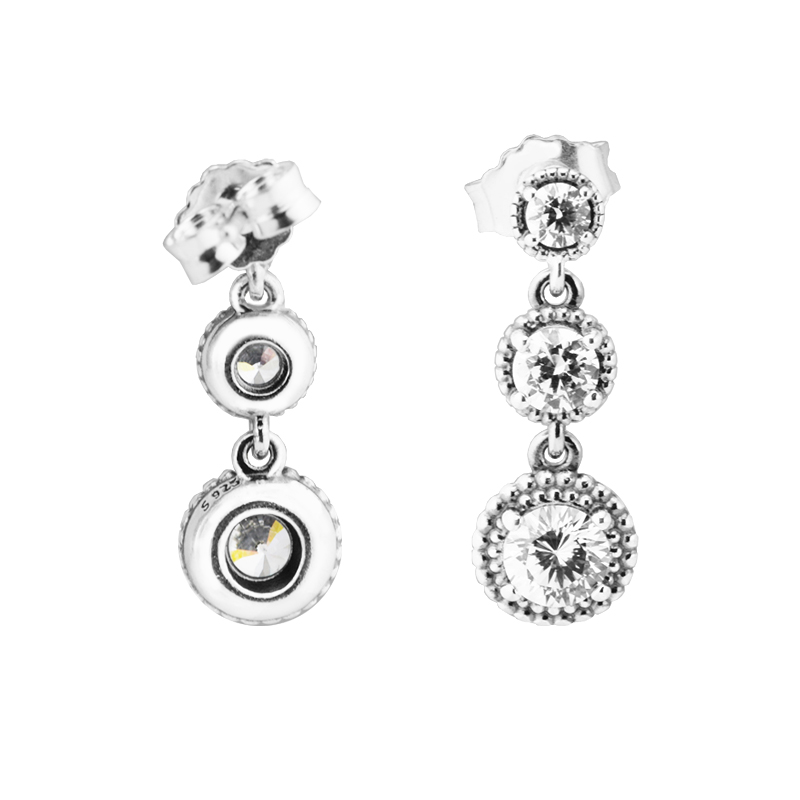 

New Authentic 925 Sterling Silver Earring Eternal Elegance With Crystal Hanging Studs Earring For Women Wedding Gift Delicate Fine Jewelry, Golden;silver