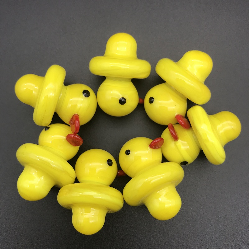 

Exquisite Solid Colored Glass Yellow Duck style Carb Cap dome fit Thermal P Quartz banger Nails glass bongs water pipes dab oil rigs