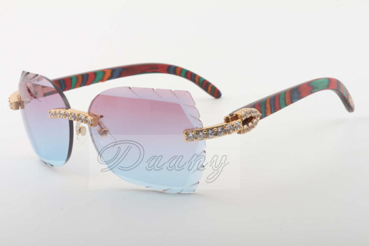 

2019 Bestseller Cut Natural Wooden Color Peacock Mirror Lens Sunglasses, 8300817-A, High End Luxury Diamond Sunglasses Size:58-18-135mm
