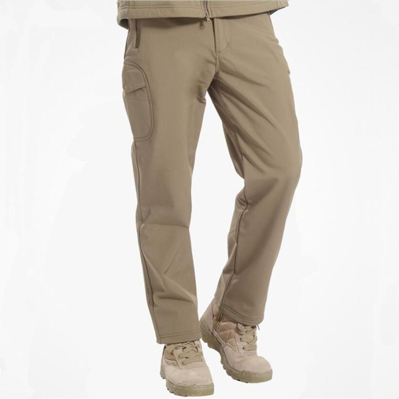 

Winter Mountain Outdoor sports Military Tactical Men Warm Fleece Coating Waterproof Pants Men brown green Solid color Pockets Cargo Pants