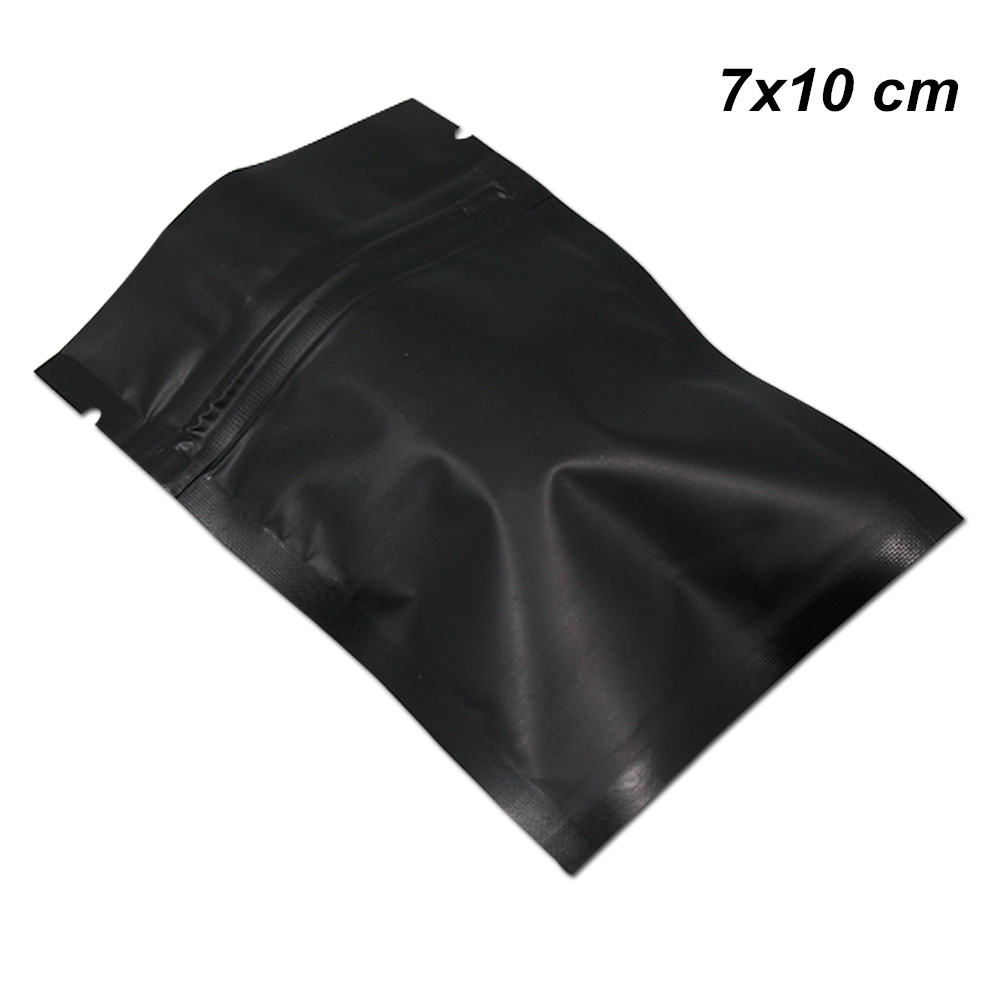 

7x10cm Black Matte Aluminum Foil Zipper Packed Bag Food Grade Mylar Zip Package Pouch Self Sealing Storage Package Bags for Snacks Dry Food