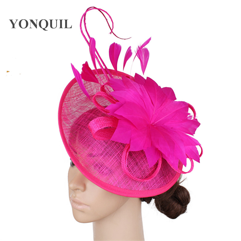 

Hot pinik Multiple colors 25CM big base wedding sinamay fascinator feather flower hat women dance fascinator ostrich quill headwear SYF109