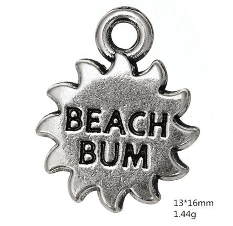 

2021 Antique Silver Plated Beach Bum Flower Charms Engraved Letters DIY Jewelry Making