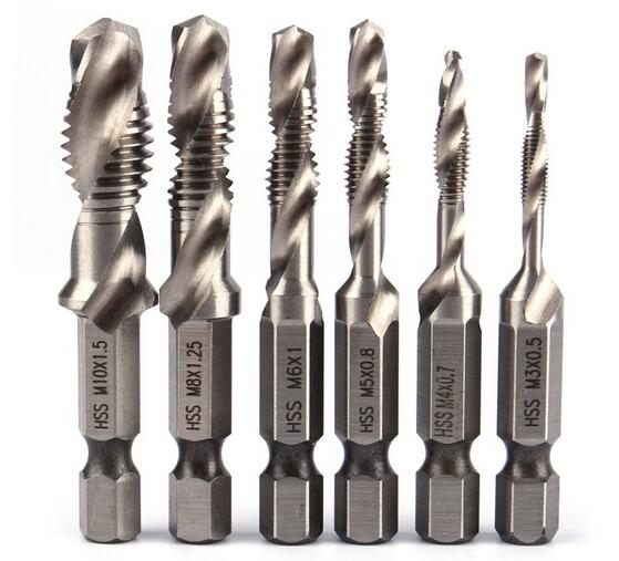

Hot Selling 6PSC HSS High Speed Steel Drill Bits Set 1/4" Hex Shank Metric Screw Thread Tap Taper Twist Drill Bit M3 M4 M5 M6 M8 M10