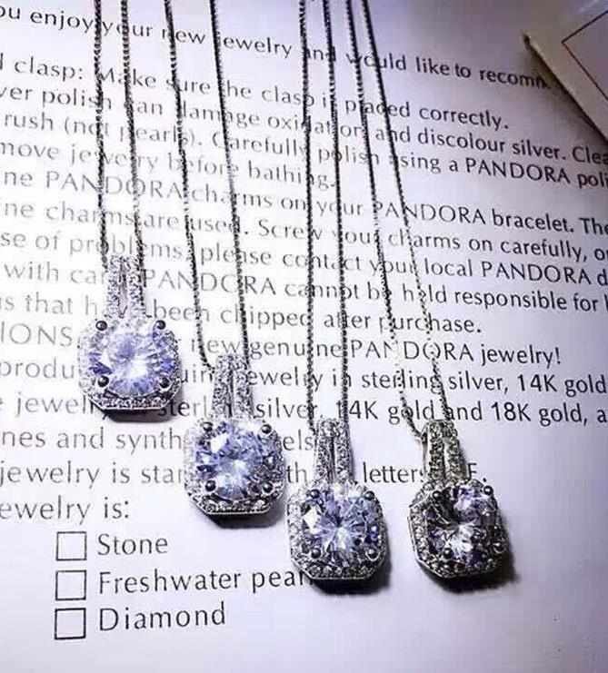 

HOT sterling silver four square zircon diamond pendant chain of clavicle female fashion necklace 18k deserve to act the role of the necklace