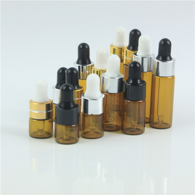 

1ml 2ml 3ml 5ml Mini Amber Empty Glass Bottles Aromatherapy Essential Oil Refillable Bottles Dropper Bottle