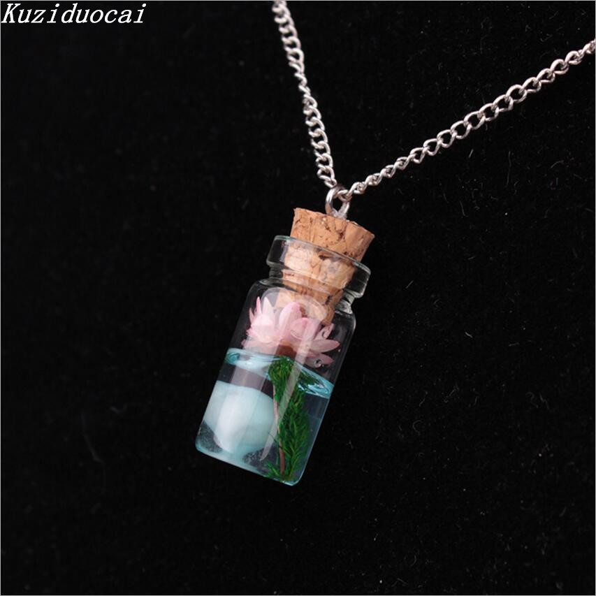 Collier Nouvelle Mode Fine Bijoux Fine Verre Alliage de zinc Fleurs séchées Drifdante Bouteille Colliers Pendentif pour Femmes Girls Cadeau N-78