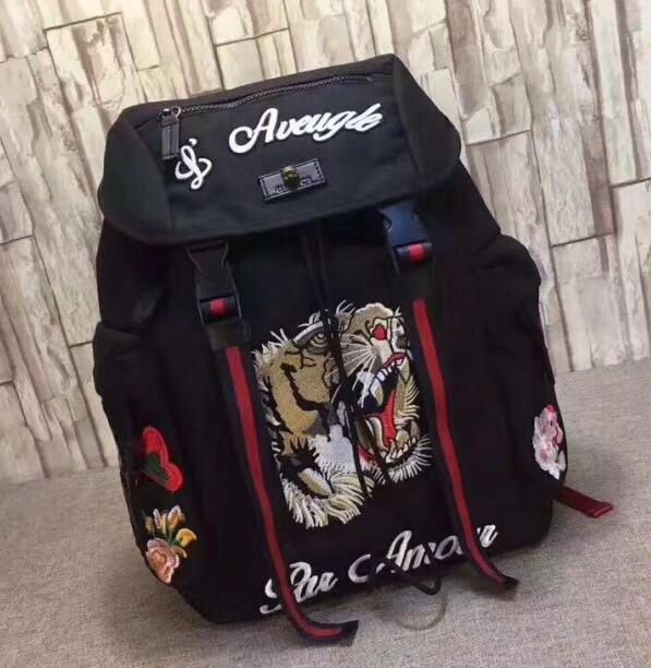 

Tiger Embroidery Techpack with embroidery luxury designer travel bag man backpack shoulder bags book bag Backpacks top quality, Black