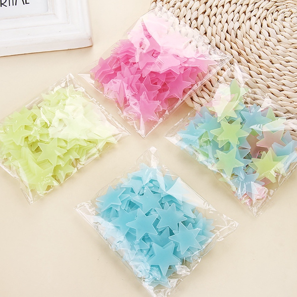 

hot style 100pcs/set plastic wall stickers luminous stars glow in the blue/red/yellow 3cm room decal wall decor