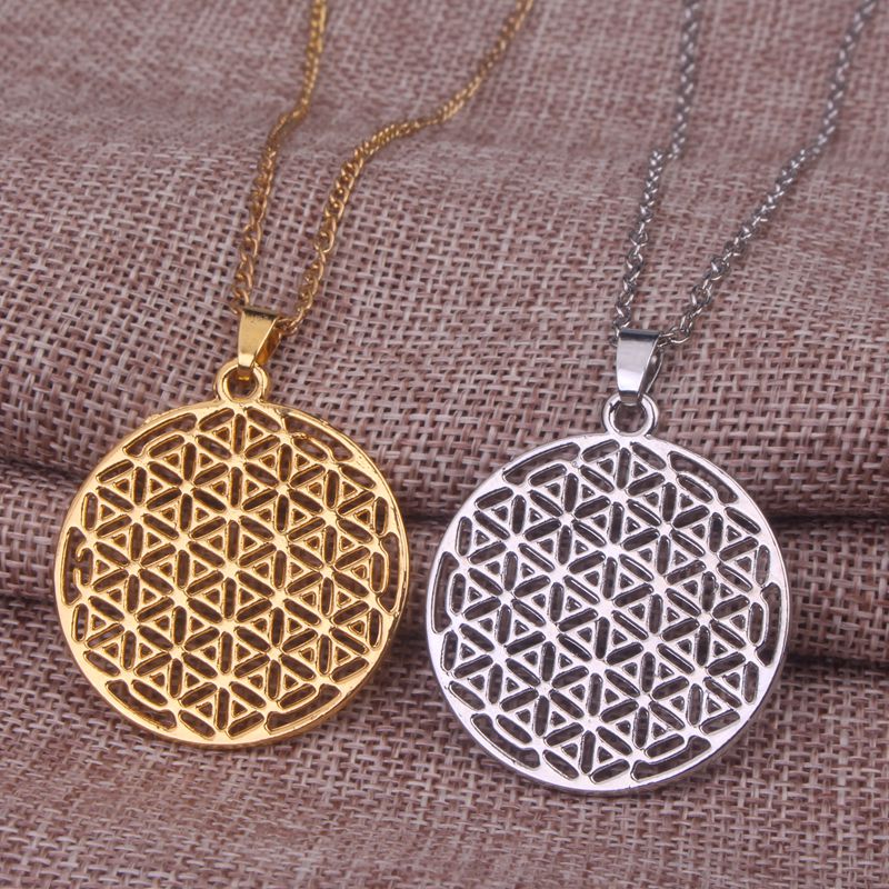 

Two Colors Flower of Life Necklace for Women New Fashion Silver Gold Geometric Long Boho Choker Necklace