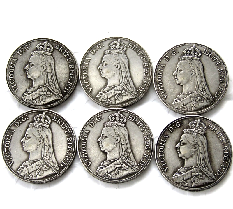 

England UK A Set Of (1887-1892) 6pcs silver One Crown Queen Victoria Copy Coin