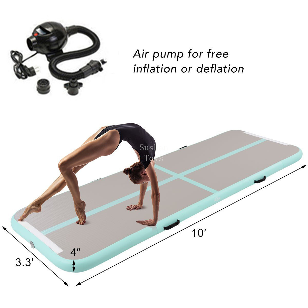 

3x1x0.1m gymnastics air track air floor inflatable tumbling mat electric air pump for home use, beach, park and water
