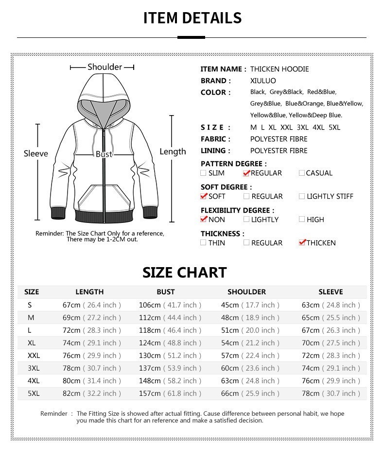 unisex moletom com capuz size chart