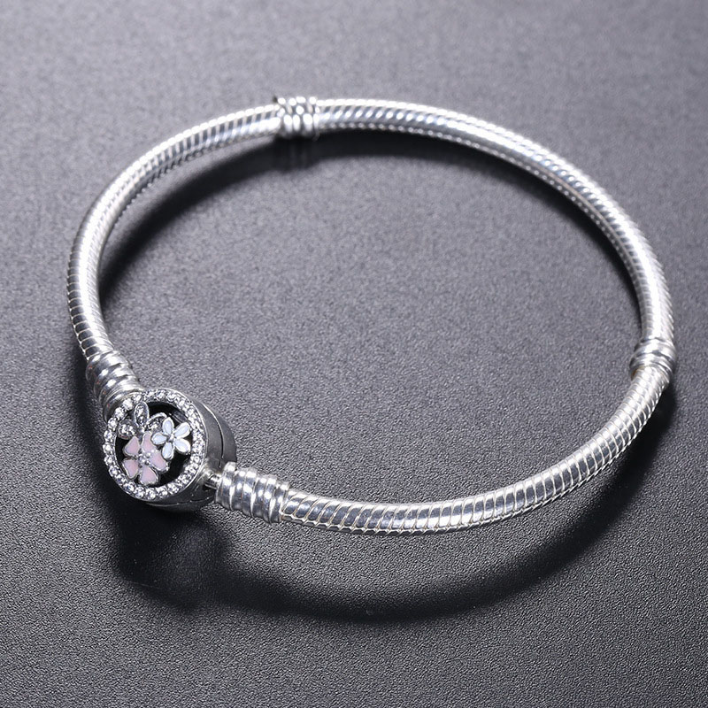

925 Sterling Silver BRACELET bloom flower enamel Clasp for Pandora Jewelry Charm Bracelet Original box Women Wedding Bracelets