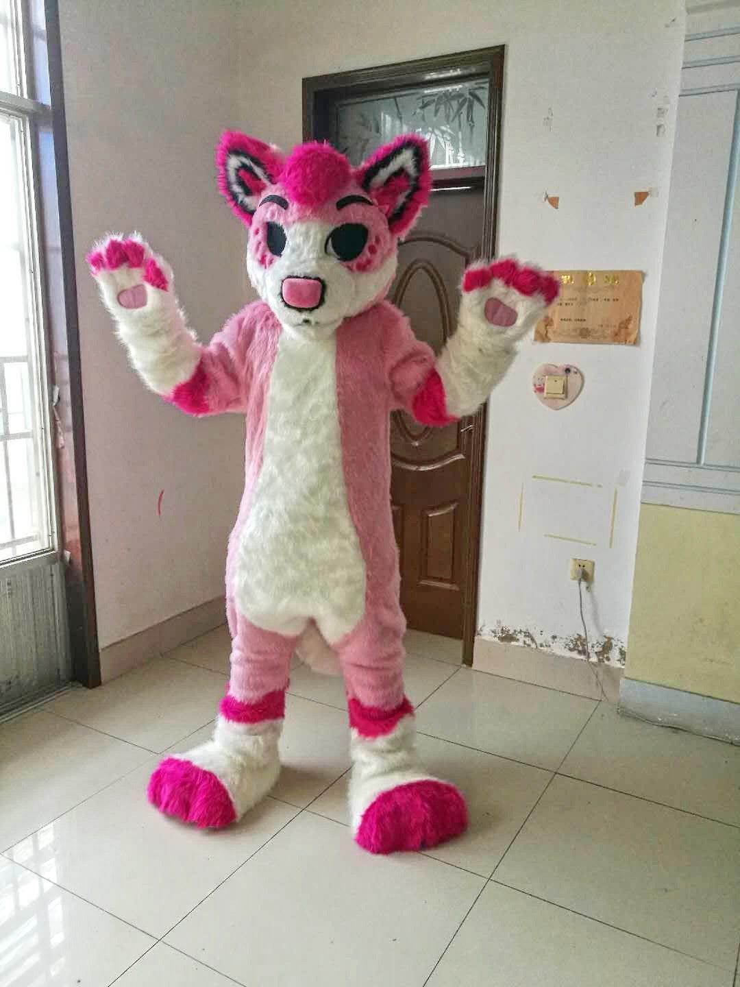 High-quality Real Pictures Deluxe fursuit Pink fox Mascot Costume Mascot Cartoon Character Costume Adult Size free shipping-image-423526569