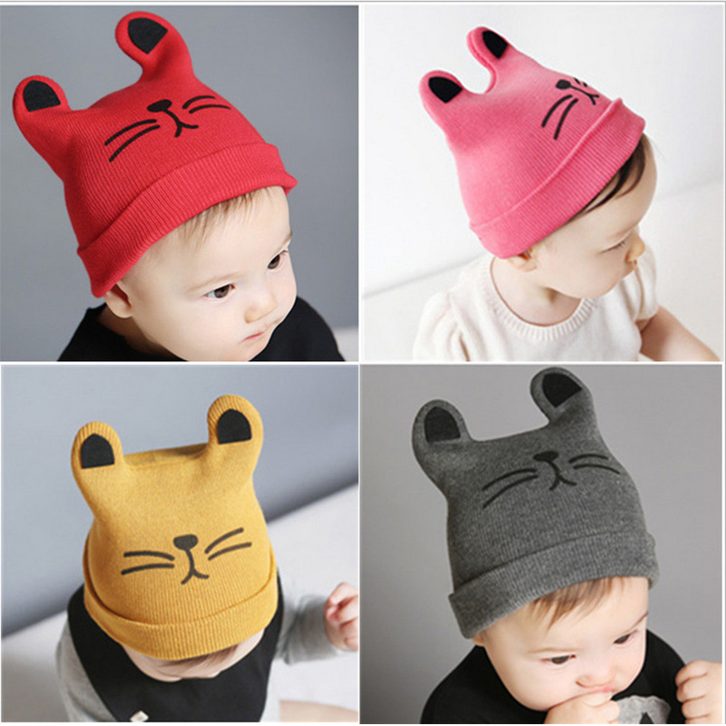 

Cartoon Baby Hats Cat Knitted Cap Beard With Ears Winter Warm Newborn Caps Beanies Wool Girls Boys Hats Crochet, Grey