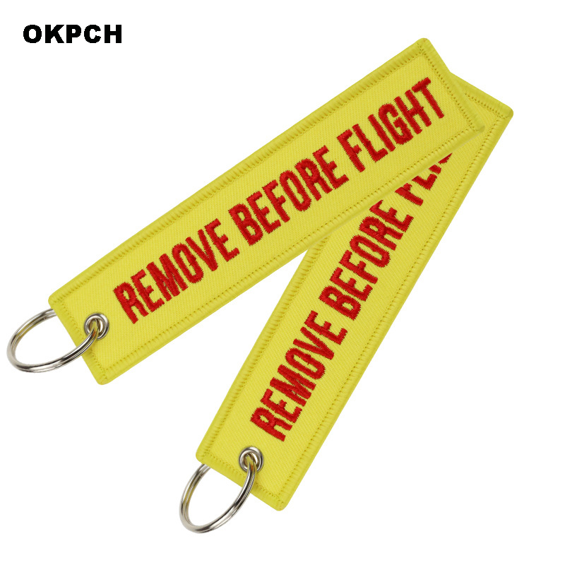 

Yellow Remove Before Flight Key Chains Red Embroidery Airworthy Gift, Silver