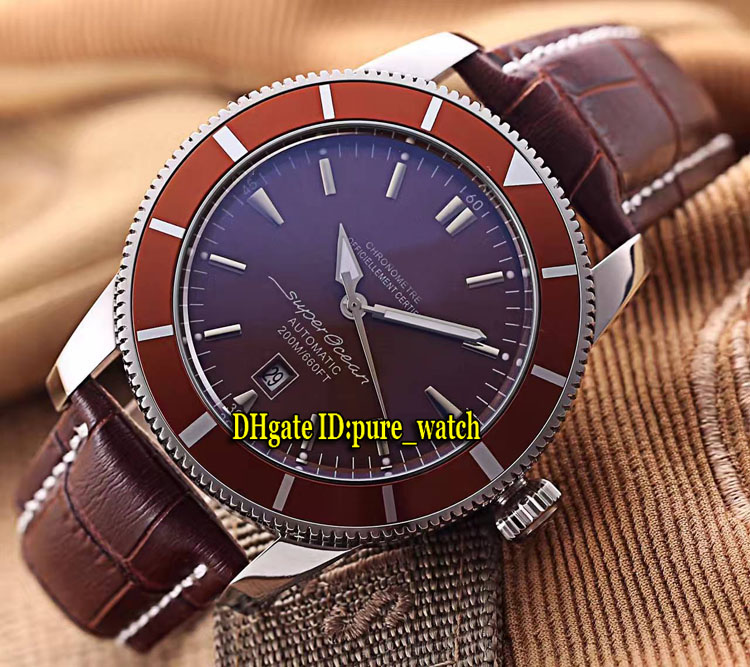 

Cheap New Super Oean Heritage AB201033 Brown Dial Automatic Mens Watch Silver Ceramics Bezel Leather Strap Gents Sport Wristwatches, Bre-a78b2