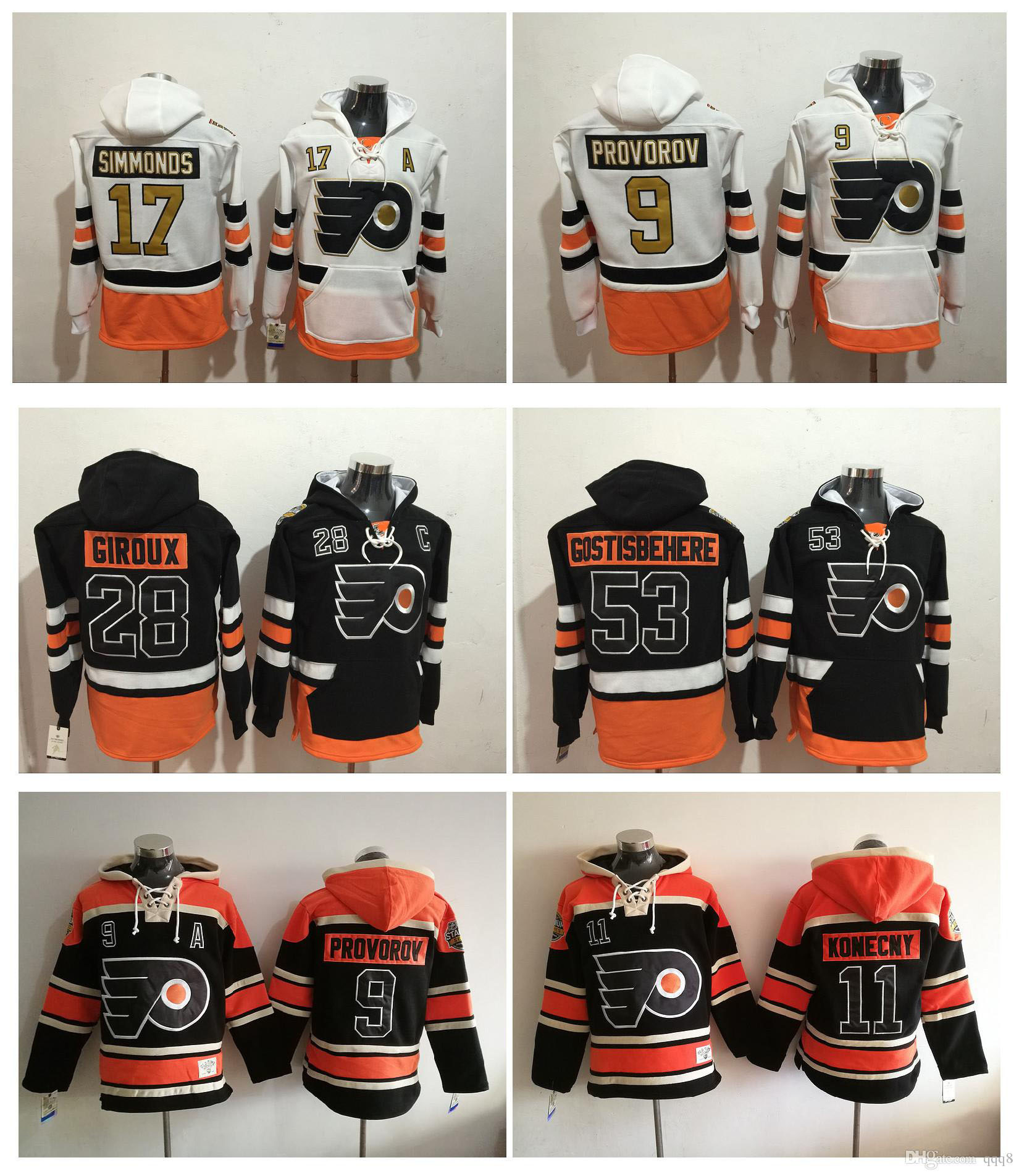 

2017 Stadium Series 50th Philadelphia Flyers Pullover 11 Travis Konecny 53 Shayne Gostisbehere 9 Provorov 28 Giroux Hockey Hoodie Jerseys, Gold