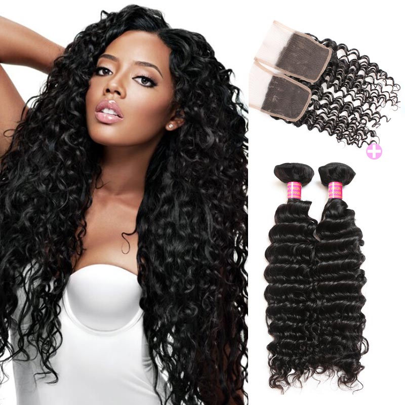

Meetu Mink Virgin Brazilian Deep Wave 3 Bundles With Closure Peruvian Malaysian Indian Human Hair Weaves Weft Wholesale for Women All Ages Natural Black 8-28inch, Natural color