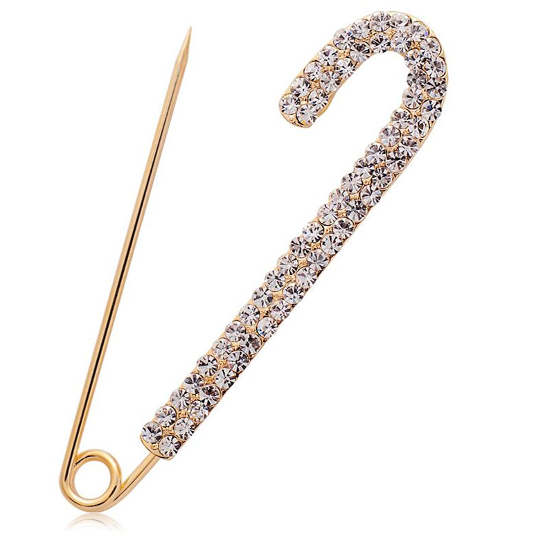 

Gold Color Alloy Stunning Clear Crystals Lady Clothes Buckle Pin High Quality Jewelry Accessories Collar Pin