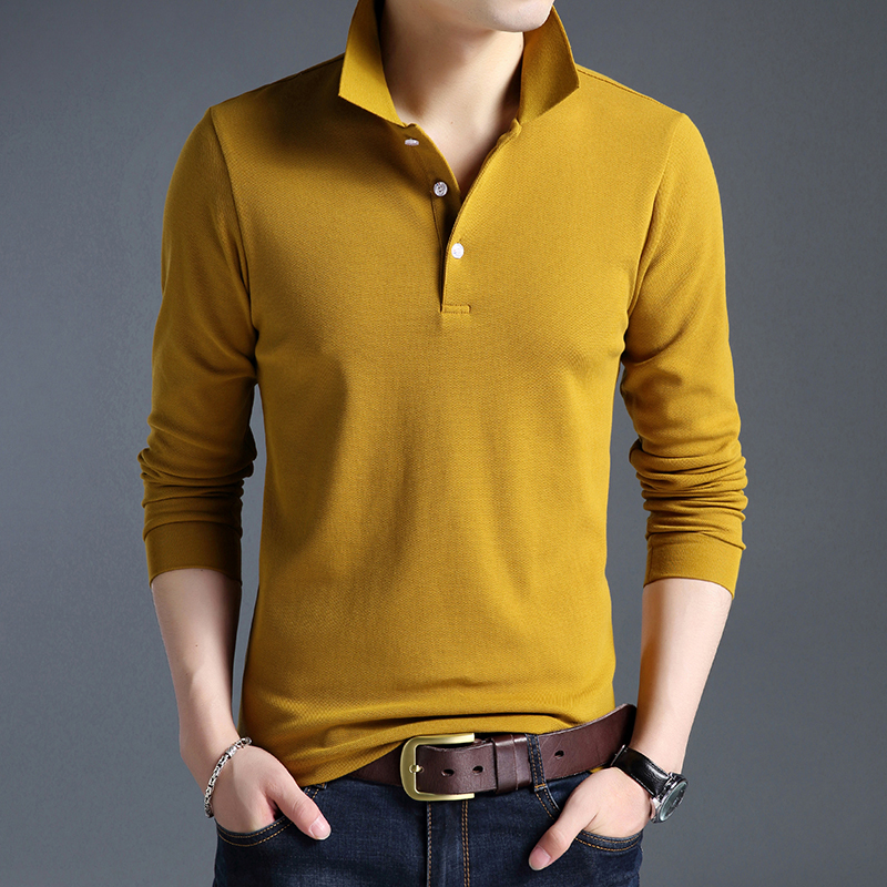 

Fashion Men Polo Shirt Solid Color Slim Fit Polo Men Long Sleeve Mercerized Cotton Casual Polos Shirt Mens M -4xl, Color 3