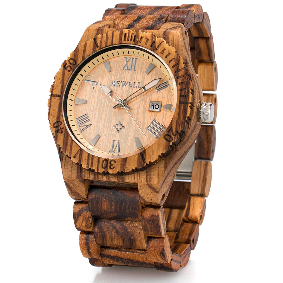 

Bewell W109B Men's Wooden Watches Gents Handmade Date Display Analog Quartz Luminous Casual Wristwatch (Multi Colors), Ko