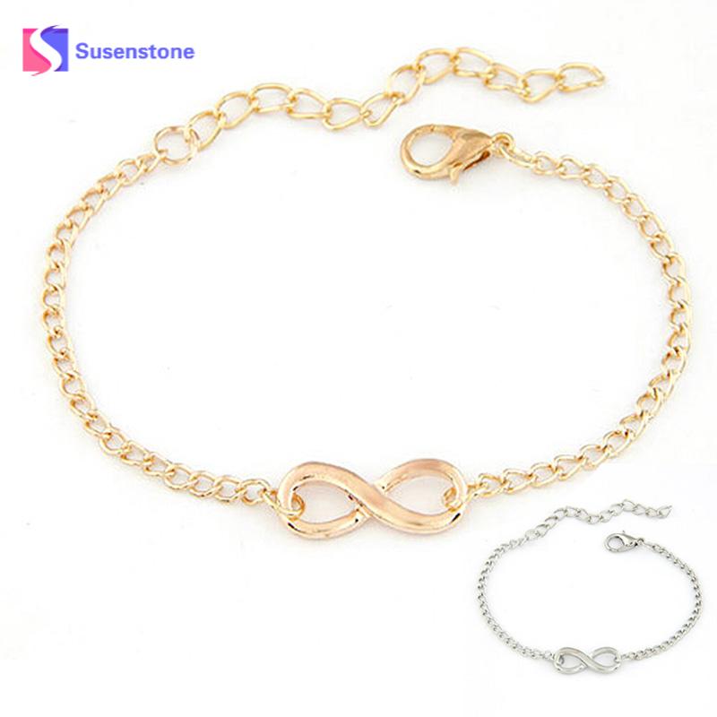 

SUSENSTONE 2018 Fashion Link Chain Women Men Handmade Gift Charm 8 Shape Jewelry Infinity Bracelet Siver and Gold dropshipping
