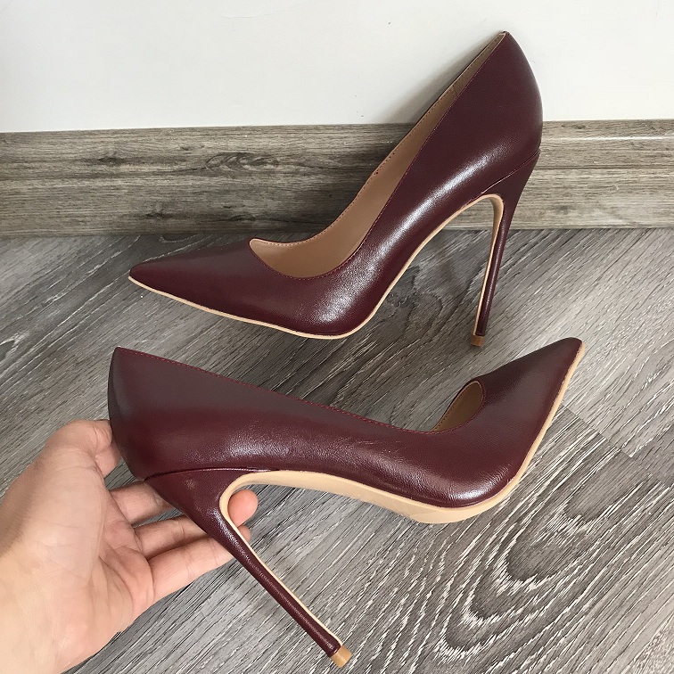 

Real photo Fashion Women Pumps sexy lady burgundy matt real leather point toe Sexy High Heels Shoes Pumps stilettos heeled 12cm 10cm 8cm, Burgundy 8cm