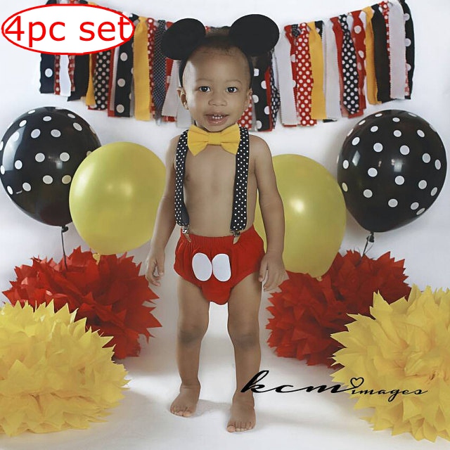 

ins summer fashion infant red shorts & baby suspenders & kids dot bow bowknot & girls baby Hairband 4pc set for 0-2years baby photo prob, As photo