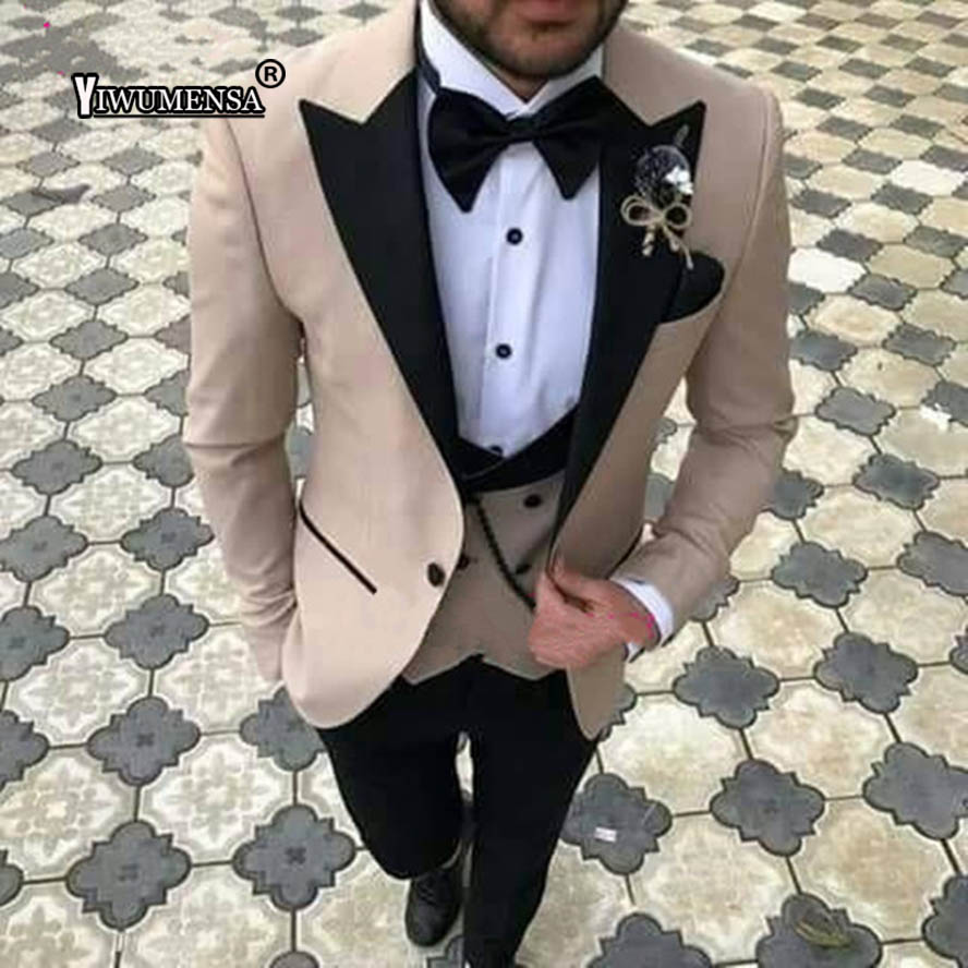 yiwumensa 2018 Three Pieces Men Suits Slim Fit Groom Suit Tuxedos Best Groomsmen Wedding Suit Men's Suits (jacket+pent+vest)
