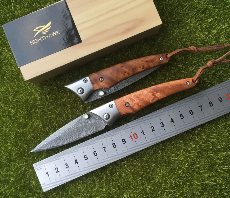 

NIGHTHAWK Folding Knife Damascus Blade Red Shadow Wooden Handle Camping Outdoor Tactical Survival EDC Tools