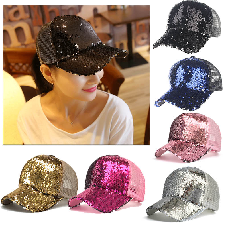 

Women Ponytail Baseball Cap Sequins Shiny Bun Snapback Hat Sun Cap Adults Children Baseball Cap Glitter Sparkling Shiny Hats, White