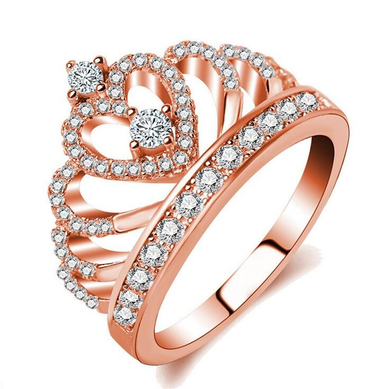 

2017 New Fashion Jewelry Crwon Wedding band rings for women Diamonique Cz Rose Gold Filled Female Engagement Party Ring