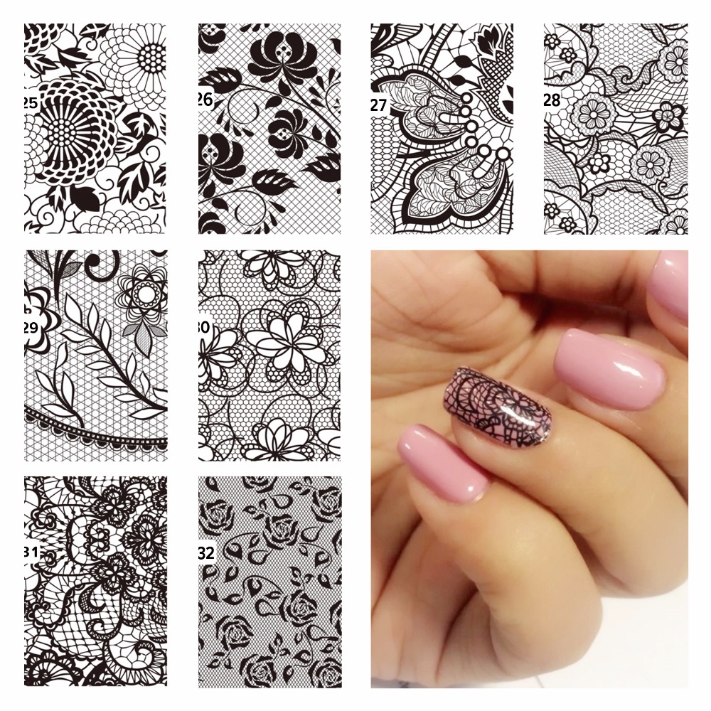 

ZKO 1 Pc DIY Nail Water Decals Lace Flower Designs Transfer Stickers Nail Art Sticker Tattoo Decals, Yzw8632