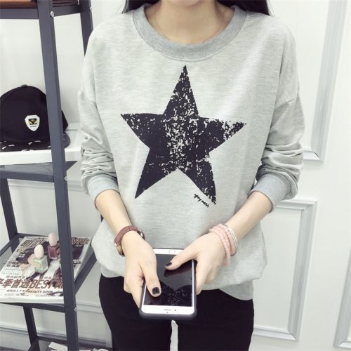 

Women Lady Girls Fashion Star Casual Long Sleeve Tops Blouse Sweatshirt Shirts, Black