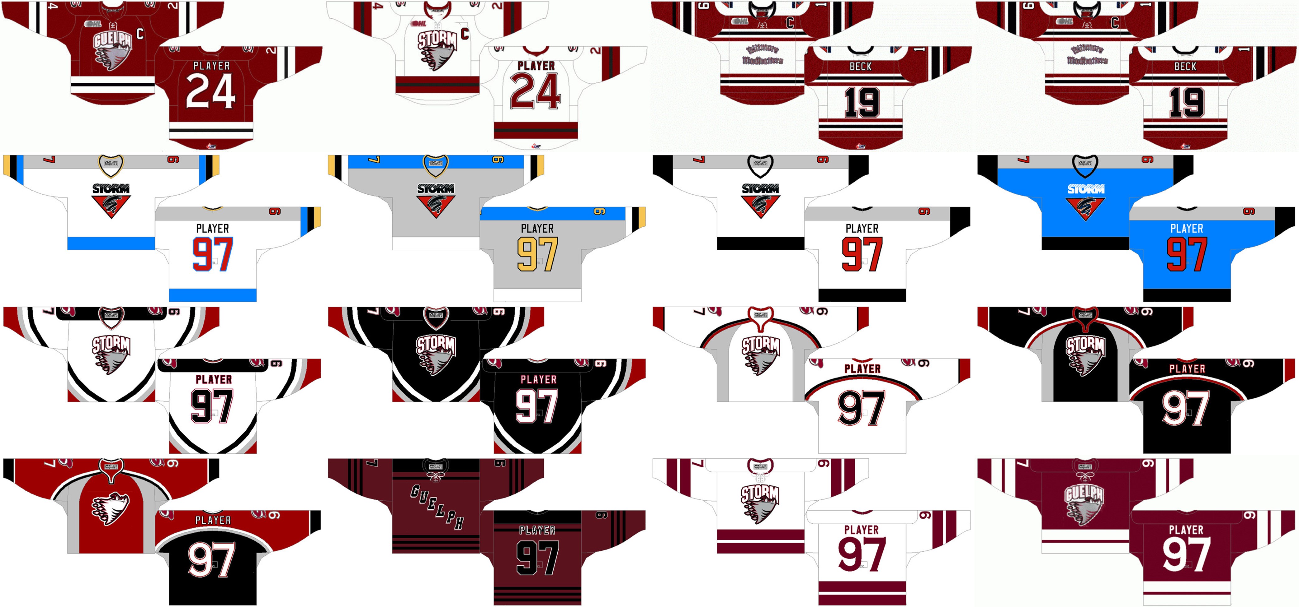 

Customized 1990 91-1995 OHL Mens Womens Kids White Blue Grey Red Stiched Guelph Storm Logos 2007 08-2009 Ontario Hockey League Jerseys, As photo