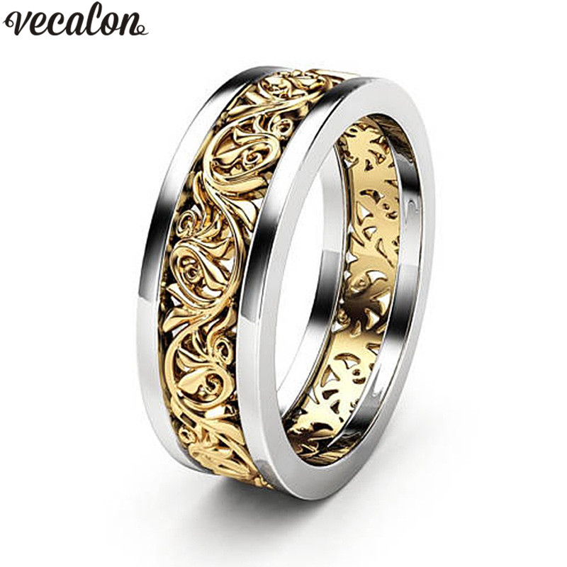 Vecalon bague fleur jaune or blanc rempli pavé réglage cz anniversaire bague de mariage pour femmes hommes livraison directe bijoux