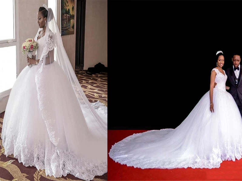

Vintage White Puffy Ball Gown Lace Country Church Wedding Dresses Cap Sleeve Lace Long Train Bridal Gowns African Plus Size vestido de novia