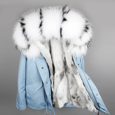 

Women fur parkas White black raccoon fur trim maomaokong brand girl snow coats grey white rabbit fur lining grey canvas mini parkas, Choose the model