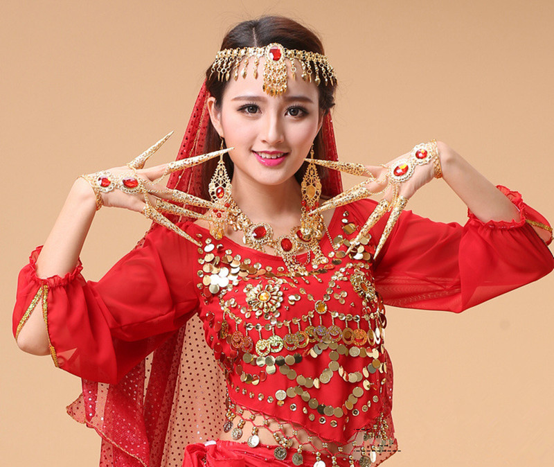 

Finger set indian dance accessories ring bracelet dance accessories show props long fingers DHL freeshipping, Gold