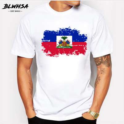 

BLWHSA New Haiti Flag T shirt Men Fashion Short Sleeve Cotton Design Nostalgia T-shirts Summer Haiti men Clothing