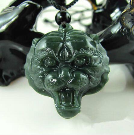 Fashion Natural Jade Tiger head Pendant Chinese Hand Carved Lucky Amulet Hot