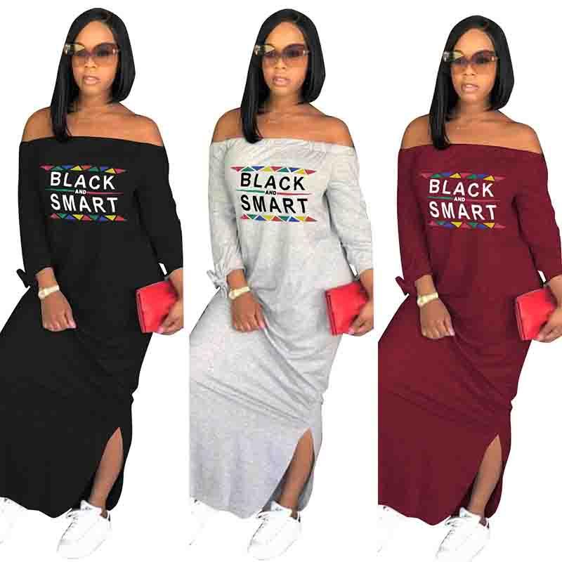 

casual T-shirt long dresses Shoulder off dress stitching Ladies Vestidos sexy Split Maxi dress bodycon plus size women clothing, Black