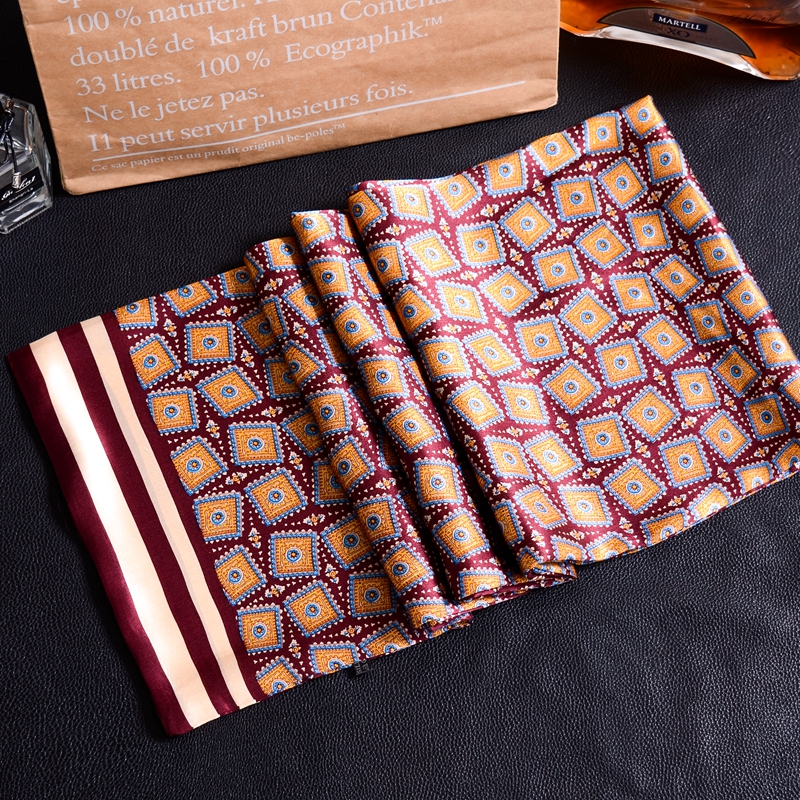 New Vintage 100% Silk Scarf Men Fashion paisley Flowers Pattern Print Double Layer dot Pure Silk Satin Neckerchiefs 40color#4054