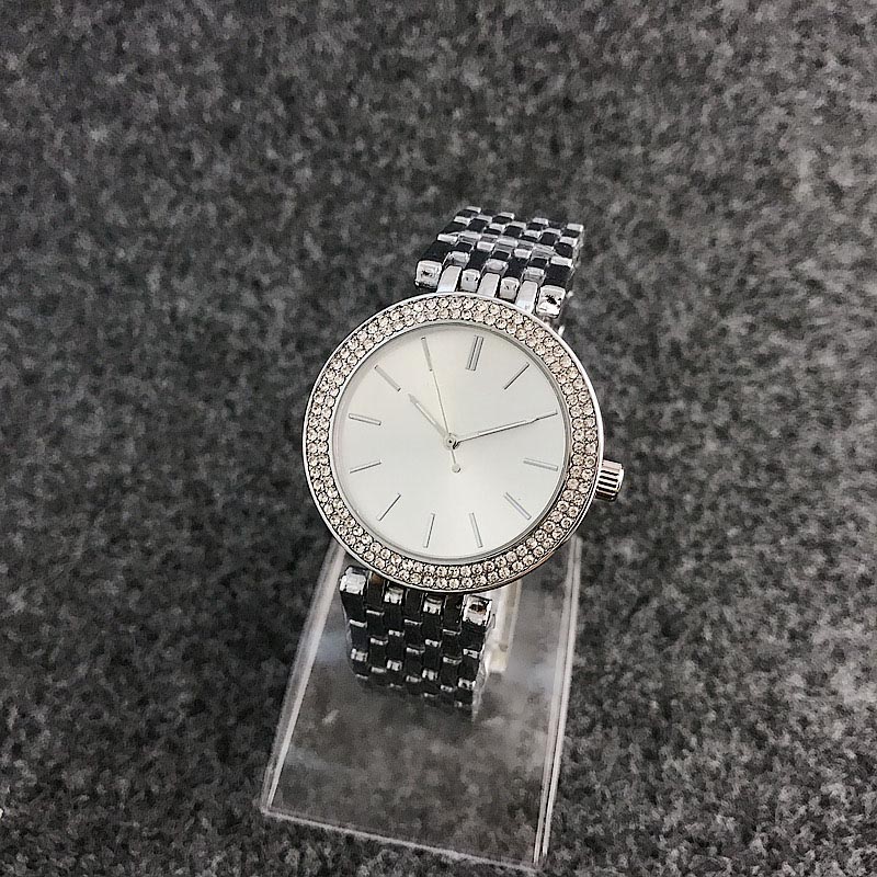 Fashion M design Brand women's Girl crystal Dial Stainless steel band Quartz Watch M6056-1