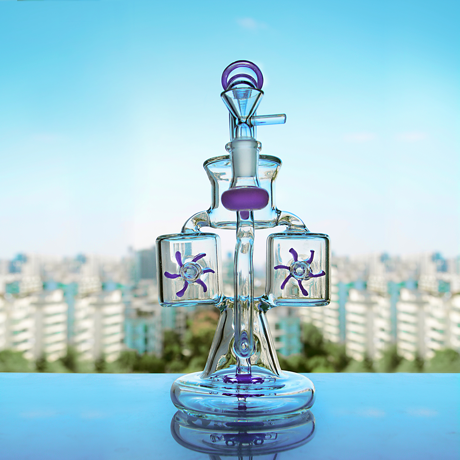 

Glass Bong Hookahs Water Pipes for Smoking Windmill Inside Solid Blue Green Purple Dab Rig Recycler Oil Rig 14mm Joint