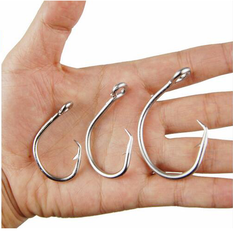 50 Pièces Big Game Acier Inoxydable Pêche Cercle Crochets 39960D Taille #8//0