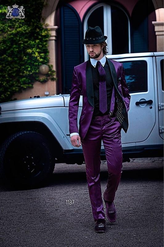 

New Fashion Shiny Purple Groom Tuxedos Groomsmen Wear Excellent Men Business Activity Suit Party Prom Suit(Jacket+Pants+Tie) NO:107, Khaki